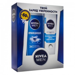 Набор подарочный для мужчин, Nivea (Нивея) 250 мл + 200 мл Мен Пробуждающий 2019 для чувствительной кожи гель для душа + пена для бритья охлаждающая